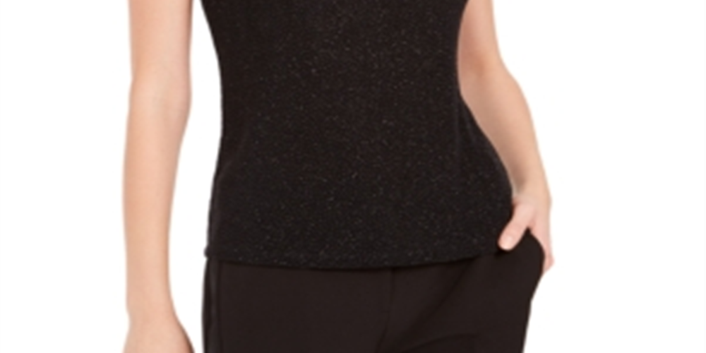 Bar III Women's Textured Sparkle Top Black Size X-Small