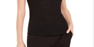 Bar III Women's Textured Sparkle Top Black Size X-Small