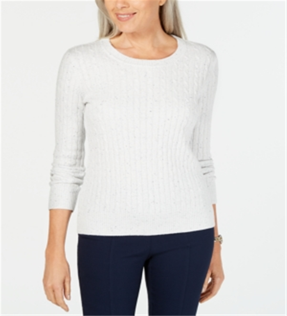 Karen Scott Women's Cable Knit Scoop Neck Sweater White Size PSM