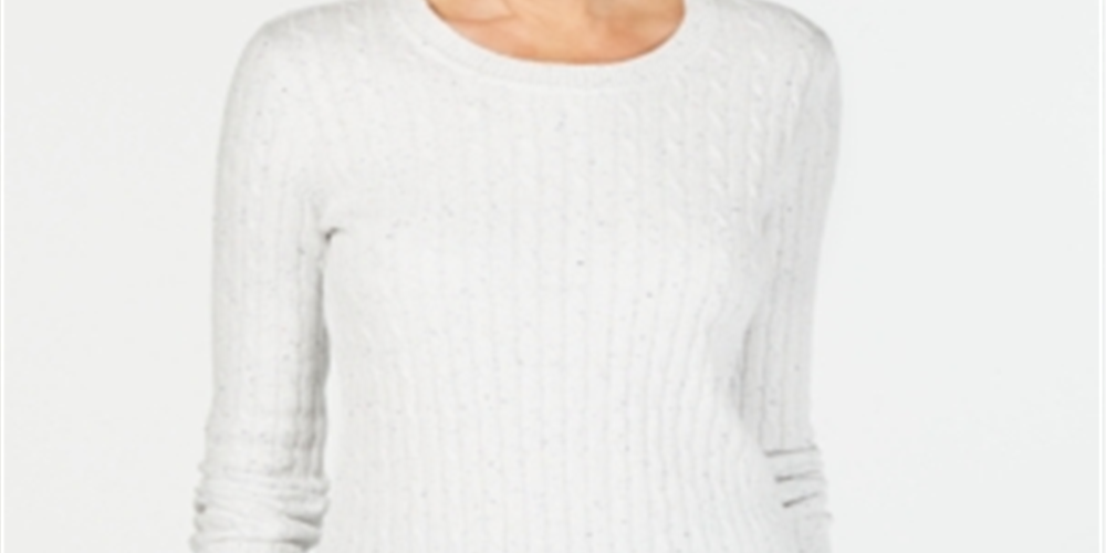 Karen Scott Women's Cable Knit Scoop Neck Sweater White Size PSM