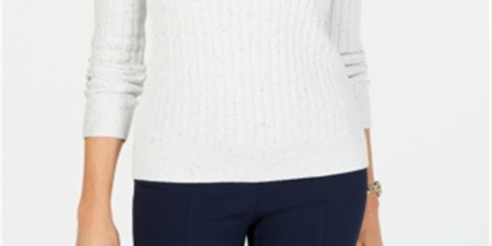 Karen Scott Women's Cable Knit Scoop Neck Sweater White Size PSM