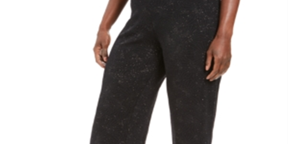 JM Collection Women's Metallic Textured Pull on Pants  Black Size X-Small