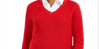 Charter Club Women's Solid Long Sleeve V Neck T-Shirt Top Red Size X-Small