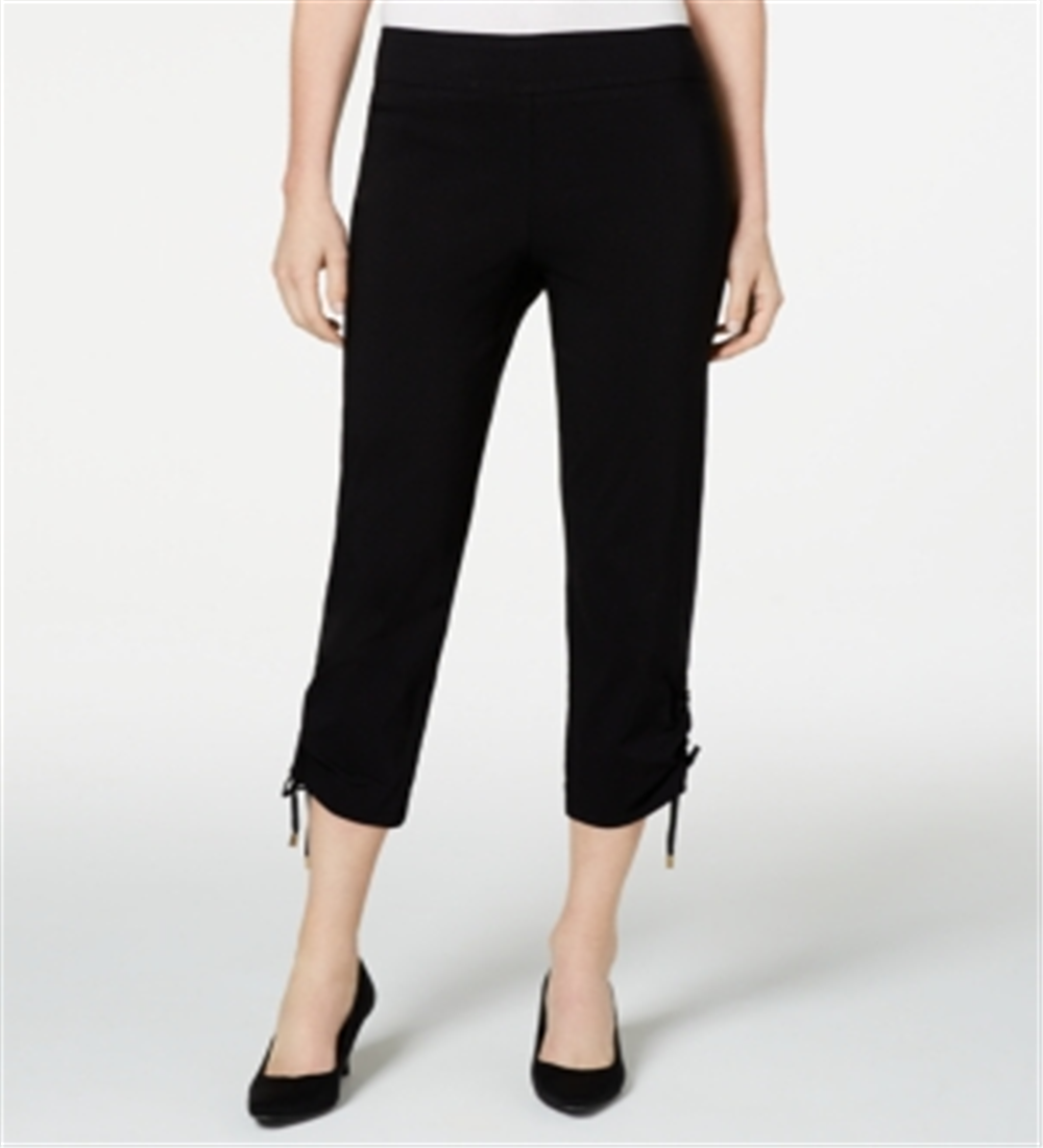 JM Collection Women's Ruched Tie Hem Ankle Pants  Black Size X-Small