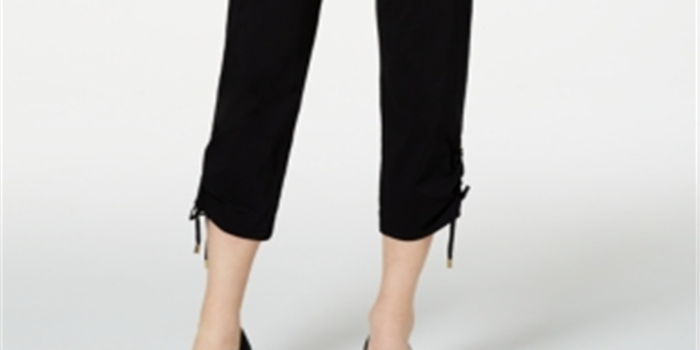 JM Collection Women's Ruched Tie Hem Ankle Pants  Black Size X-Small