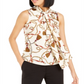Bar III Women's Printed Tie Neck Top White Size L