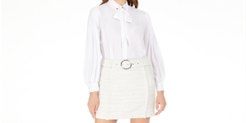 INC International Concepts Women's  Tweed Mini Skirt  White Size 0 Petite