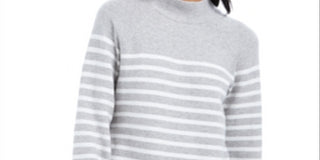 Charter Club Women's Split Back Striped Mockneck Sweater Gray Size Petite L