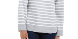Charter Club Women's Split Back Striped Mockneck Sweater Gray Size Petite L