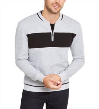 Alfani Men's Sweater Quarter Zip Pullover Stretch Grey Size Small