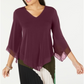 Alfani Women's Pointed Hem Chiffon Trim Top Burgundy Size Petite S