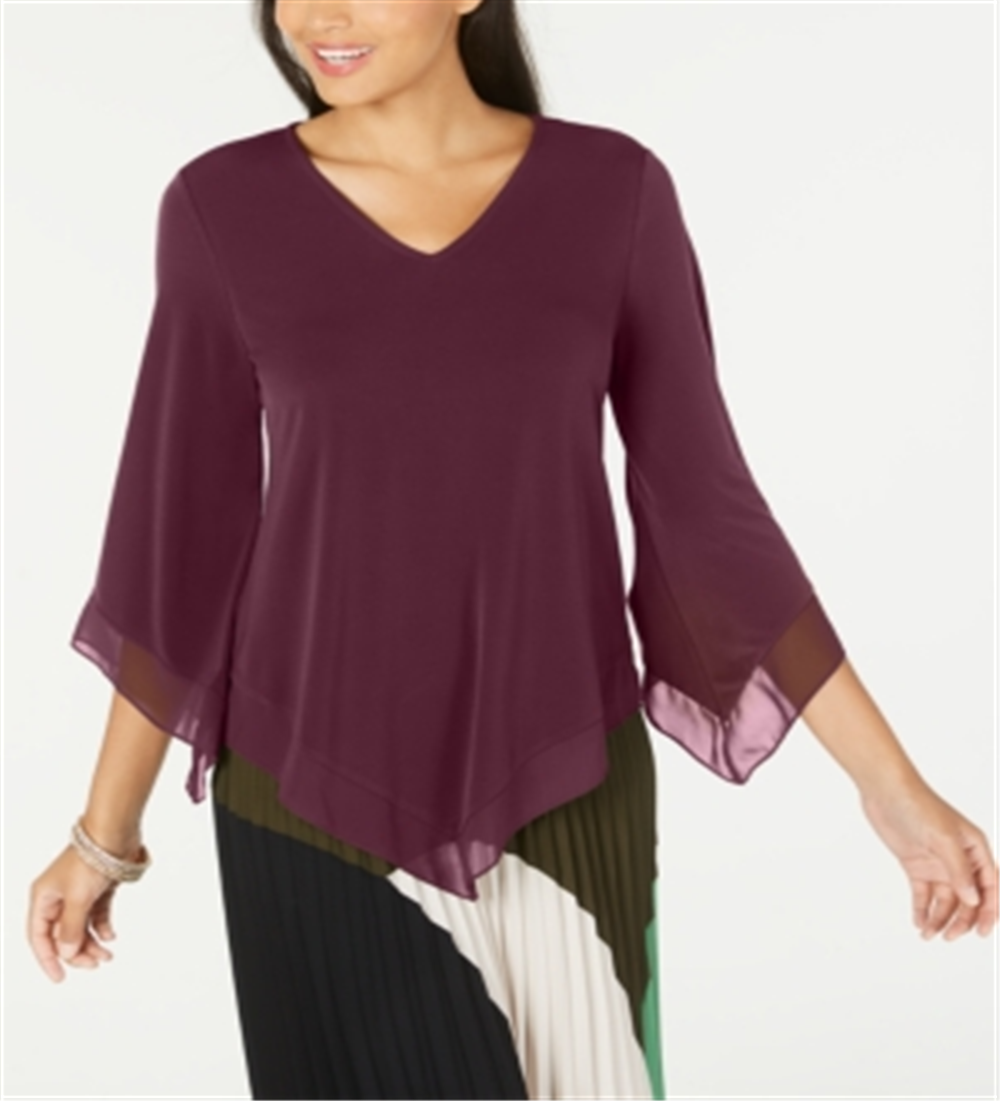 Alfani Women's Pointed Hem Chiffon Trim Top Burgundy Size Petite S