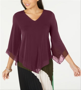 Alfani Women's Pointed Hem Chiffon Trim Top Burgundy Size Petite S