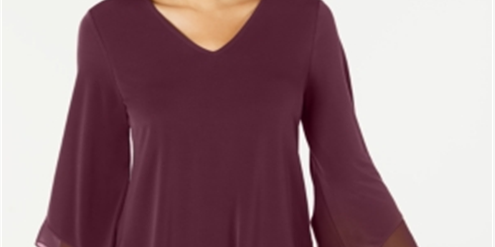 Alfani Women's Pointed Hem Chiffon Trim Top Burgundy Size Petite S