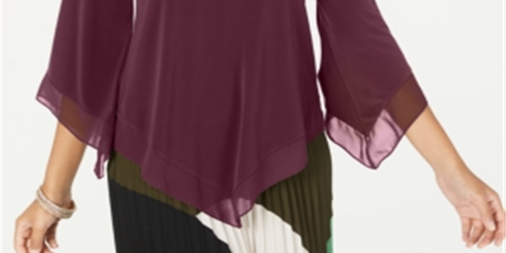 Alfani Women's Pointed Hem Chiffon Trim Top Burgundy Size Petite S