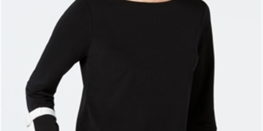Charter Club Women's Tie Sleeve Crepe Top Black Size Small