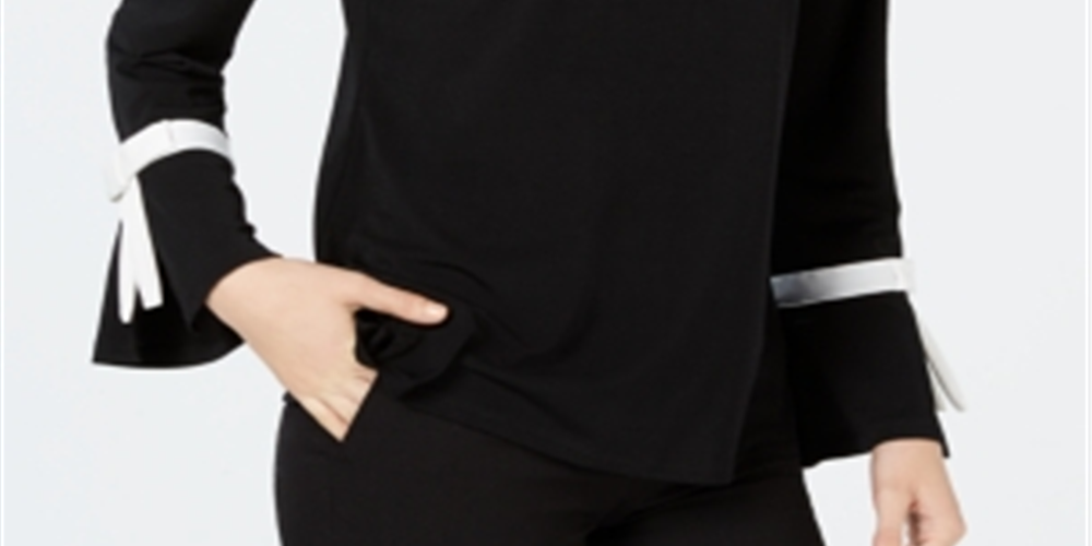 Charter Club Women's Tie Sleeve Crepe Top Black Size Small