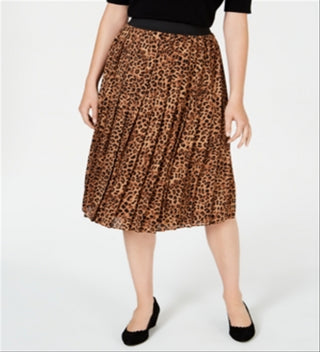 Charter Club Women's Printed Pleated a Line Skirt  Brown Size XL