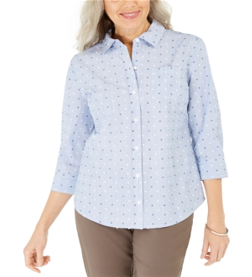 Karen Scott Women's Cotton Printed Shirt Blue Size Small