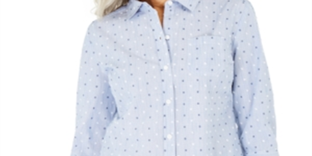 Karen Scott Women's Cotton Printed Shirt Blue Size Small