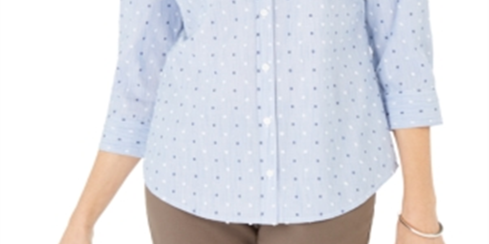 Karen Scott Women's Cotton Printed Shirt Blue Size Small