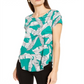 Alfani Women's Printed Round Hem T-Shirt Green Size Petite Small
