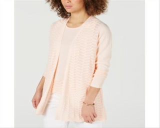 Charter Club Women's Textured Zigzag Cardigan Salmon Size X-Large