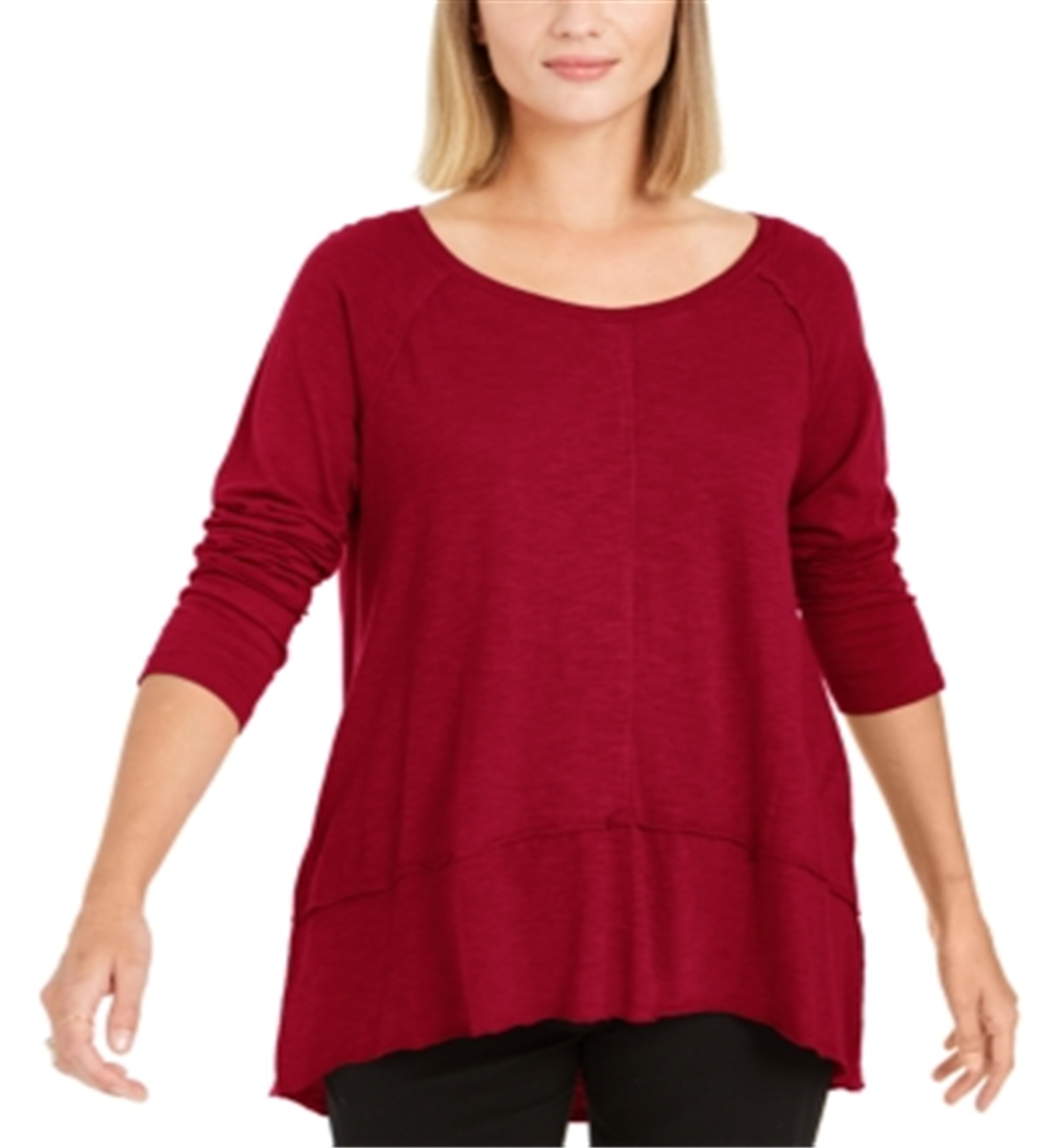 Style & Co Women's Seamed High Low Top Red Size Petite M