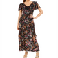 INC International Concepts Women's Floral Print Velvet Maxi Dress Black Size 16