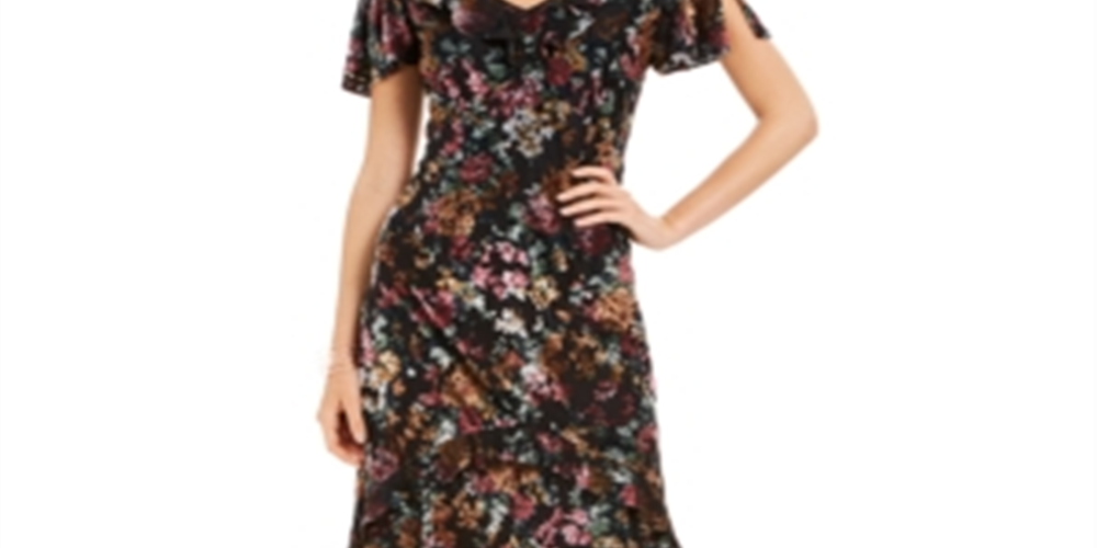 INC International Concepts Women's Floral Print Velvet Maxi Dress Black Size 16