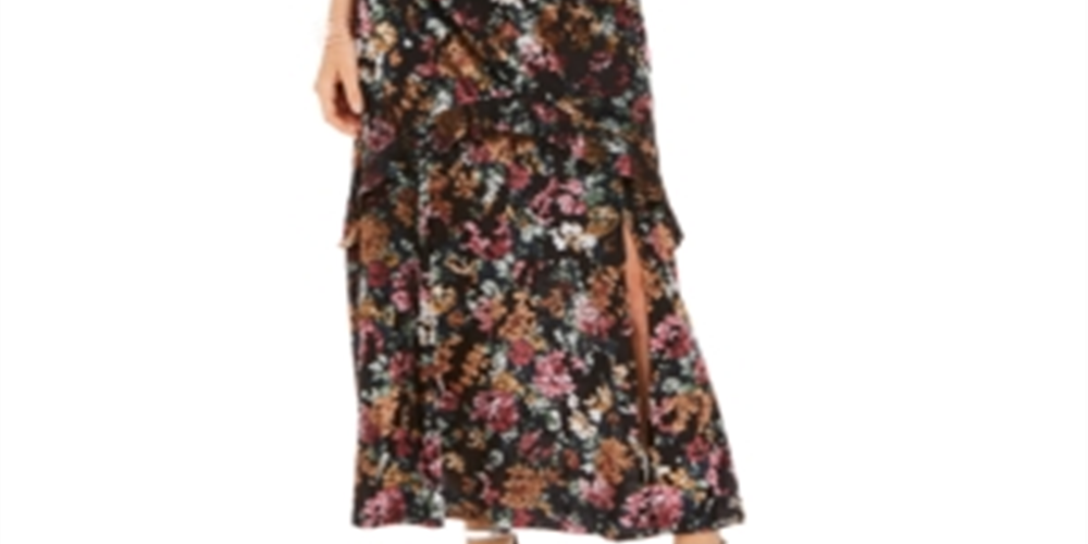 INC International Concepts Women's Floral Print Velvet Maxi Dress Black Size 16