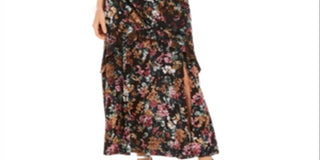 INC International Concepts Women's Floral Print Velvet Maxi Dress Black Size 16