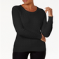 Karen Scott Women's Ribbed Long Sleeve Scoop Neck Sweater Black Size Petite Small