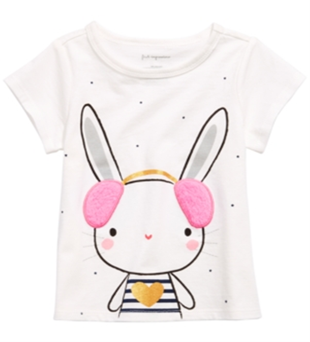 First Impressions Baby Girl's Bunny Print T-Shirt with Faux Sherpa Trim White Size 3-6 Months