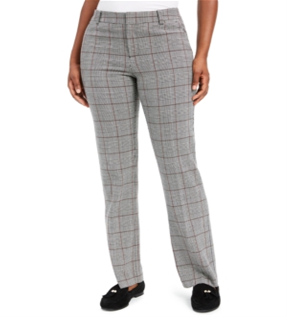 Charter Club Women's Plaid Straight Leg Pants Gray Size 2 Petite