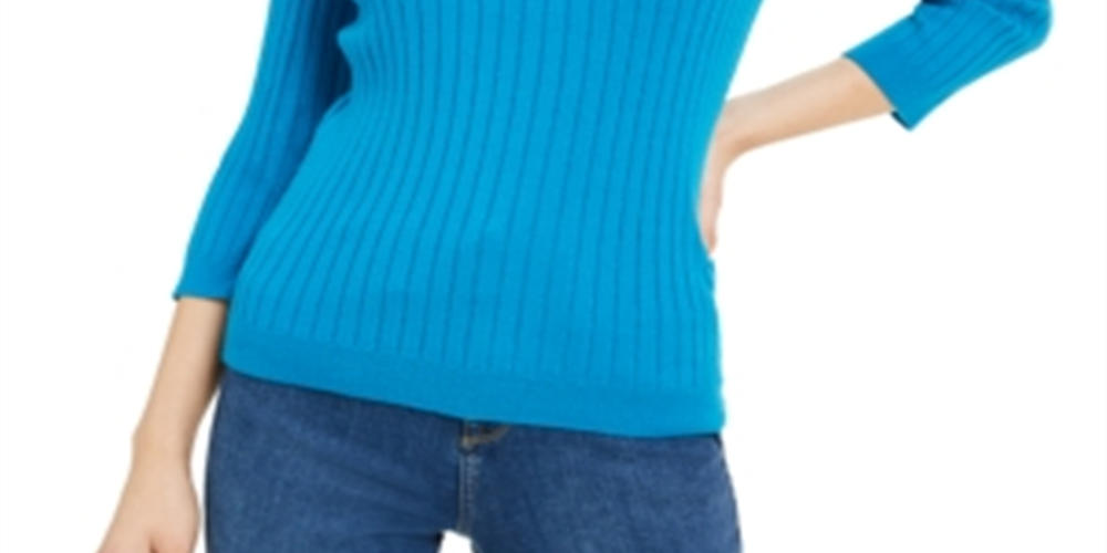 Maison Jules Women's Ribbed Crew Neck Sweater Blue Size X-Small