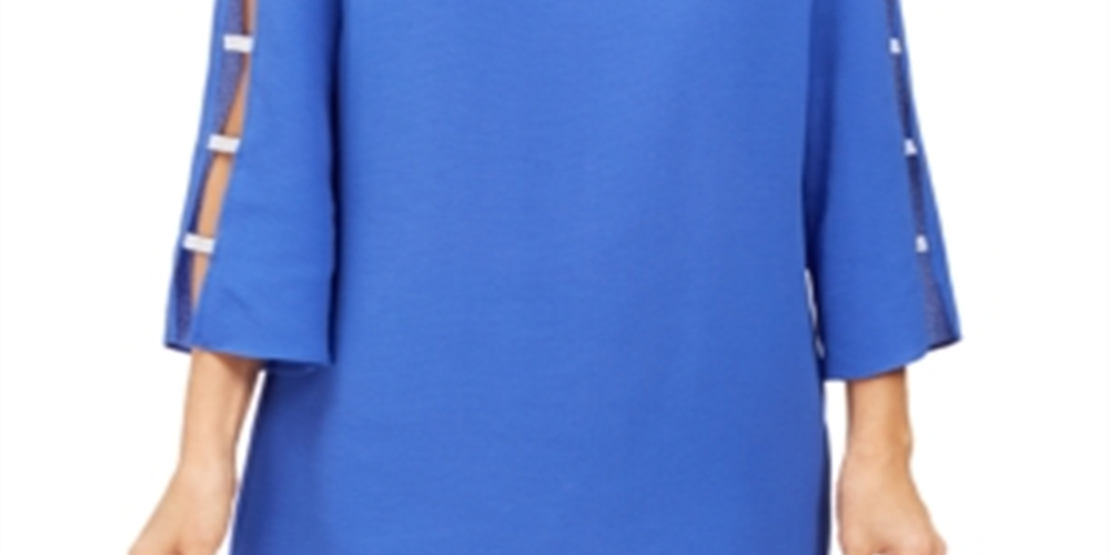 JM Collection Women's  Jeweled Neck Ladder-Sleeve Top Blue Size X-Small