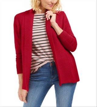 Charter Club Women's  Shawl Collar Mixed-Stitch Sweater Red Size Petite Small