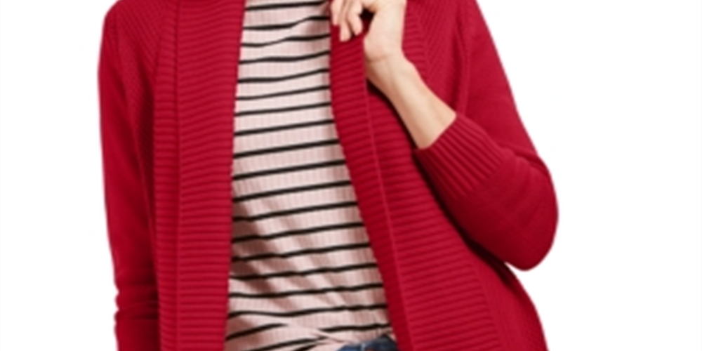 Charter Club Women's  Shawl Collar Mixed-Stitch Sweater Red Size Petite Small