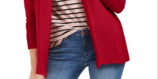 Charter Club Women's  Shawl Collar Mixed-Stitch Sweater Red Size Petite Small
