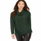 Charter Club Women's Cowl Neck Cable Knit Glitter Sweater Green Size X-Small