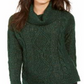 Charter Club Women's Cowl Neck Cable Knit Glitter Sweater Green Size X-Small