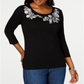 Karen Scott Women's Graphic T-Shirt Floral Jewel Neck Black Size Small