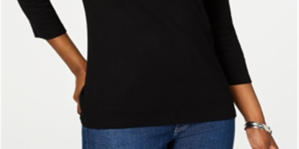 Karen Scott Women's Graphic T-Shirt Floral Jewel Neck Black Size Small