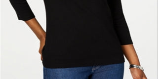 Karen Scott Women's Graphic T-Shirt Floral Jewel Neck Black Size Small