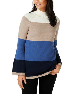 Charter Club Women's Sweater Large Turtleneck Colorblock  Blue Size Large
