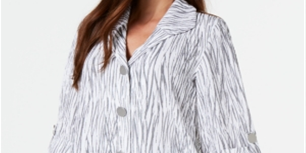 JM Collection Women's Printed Crinkle Jacket White Size Medium