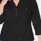 Karen Scott Women's 3/4 Sleeve Polo Shirt  Black Size Petite S