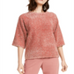 Alfani Women's Coral Embellished Eyelash Metallic 3/4 Sleeve Crew Neck Sweater Pink Size Small