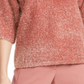 Alfani Women's Coral Embellished Eyelash Metallic 3/4 Sleeve Crew Neck Sweater Pink Size Small